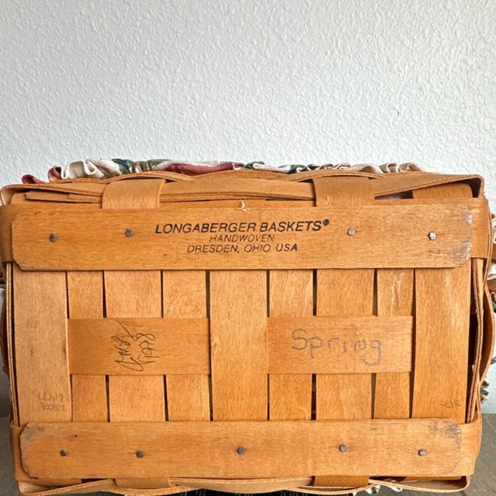 Longaberger Small Fruit Basket Handwoven Wood Fruit Print Liner Farmhouse - Picture 6 of 9